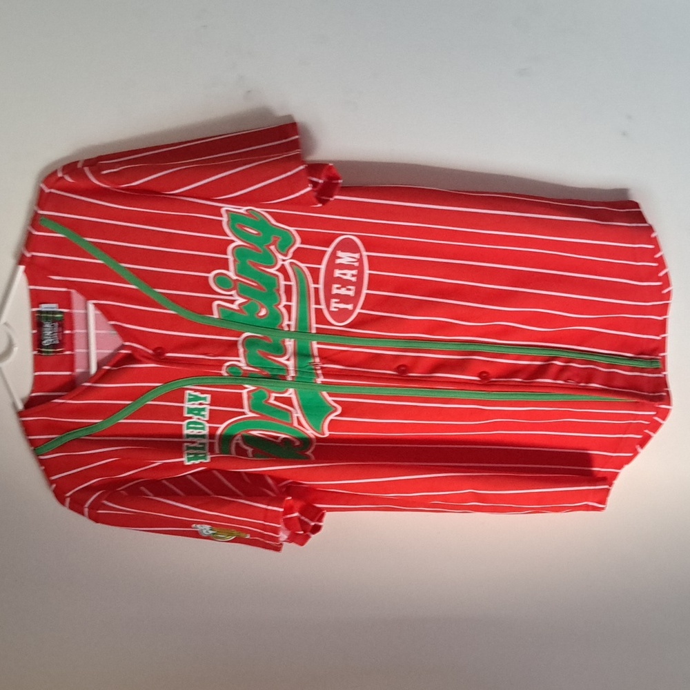 Holiday "drinking" jersey, size M/L, color red/green/white pinstripes